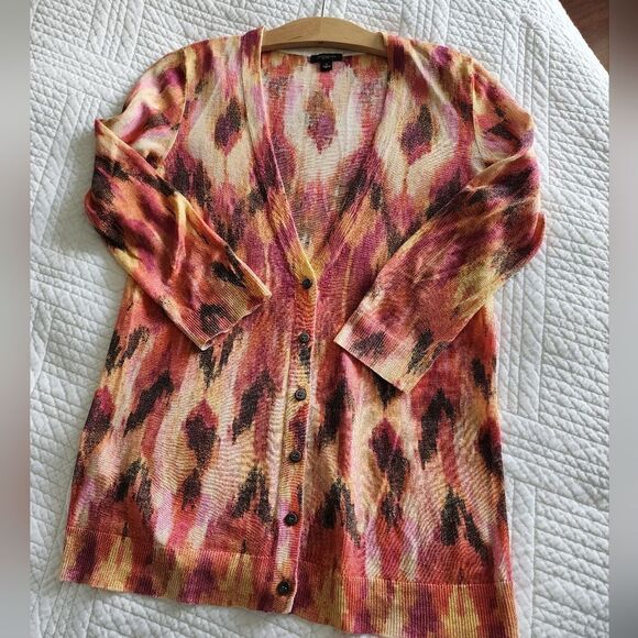 Ann Taylor silk and linen print 3/4 sleeve cardigan sweater - Picture 11 of 12
